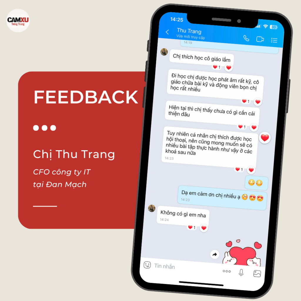 Feedback của chị Thu Trang (CFO công ty IT tại Đan Mạch) - Học viên lớp Online tại Tiếng Trung Cầm Xu