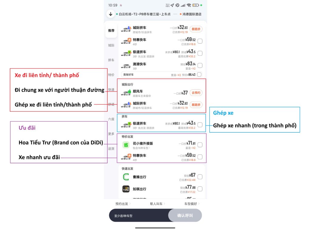 Các loại xe thuộc dịch vụ phổ thông của DiDi