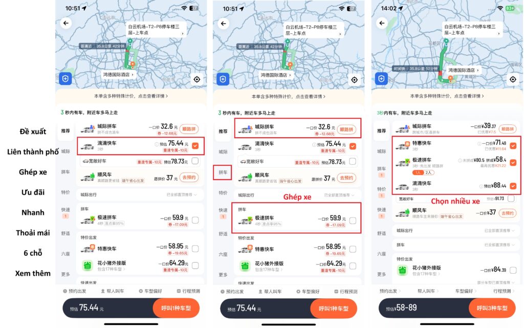 Chọn xe phù hợp khi đặt xe trên DiDi