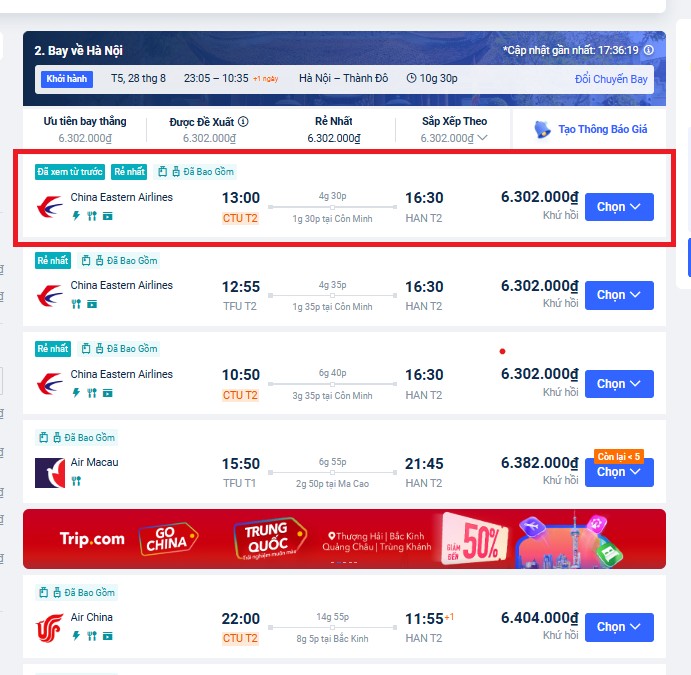 Chọn chuyến bay chiều về có thời gian và chi phí phù hợp