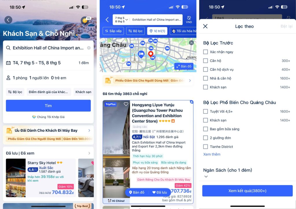 Chọn địa điểm cần đến và thời gian trên Trip