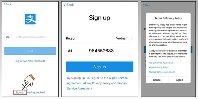 Đăng ký tài khoản Alipay