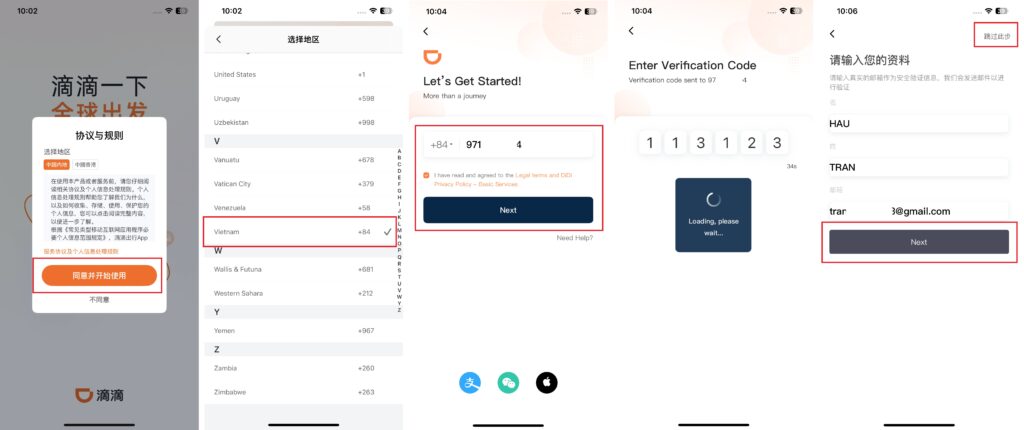 Đăng nhập vào ứng dụng đặt xe DiDi