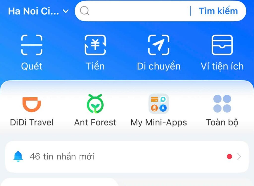 Thanh toán qua Alipay bằng cách quét mã QR của đối phương