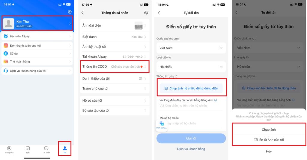 Xác minh danh tính bằng hộ chiếu trên Alipay