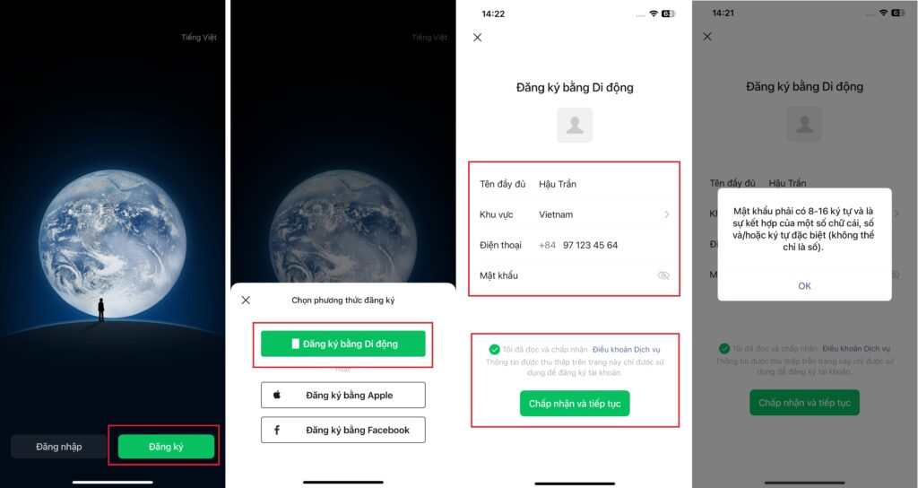 Đăng ký tài khoản Wechat bằng số điện thoại
