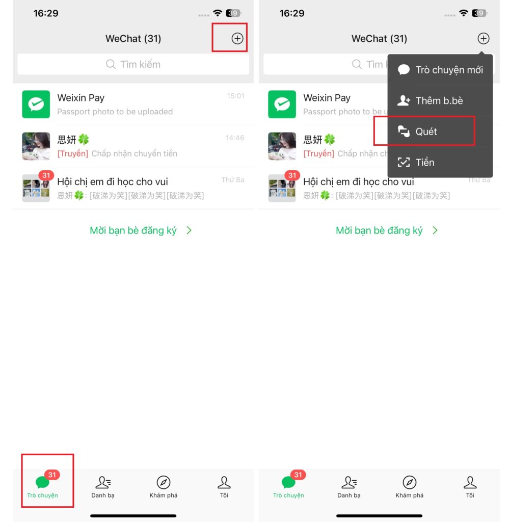 Quét mã QR để thanh toán trên Wechat