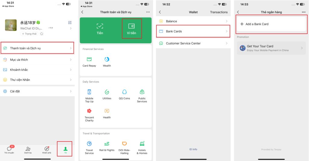 Thêm thẻ ngân hàng vào Wechat