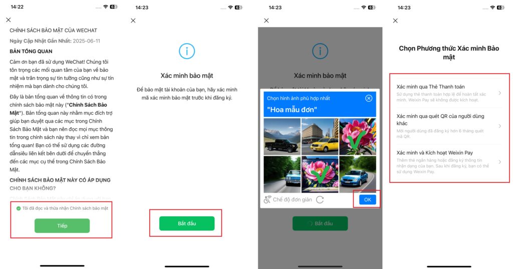 Xác minh bảo mật để đăng ký tài khoản Wechat