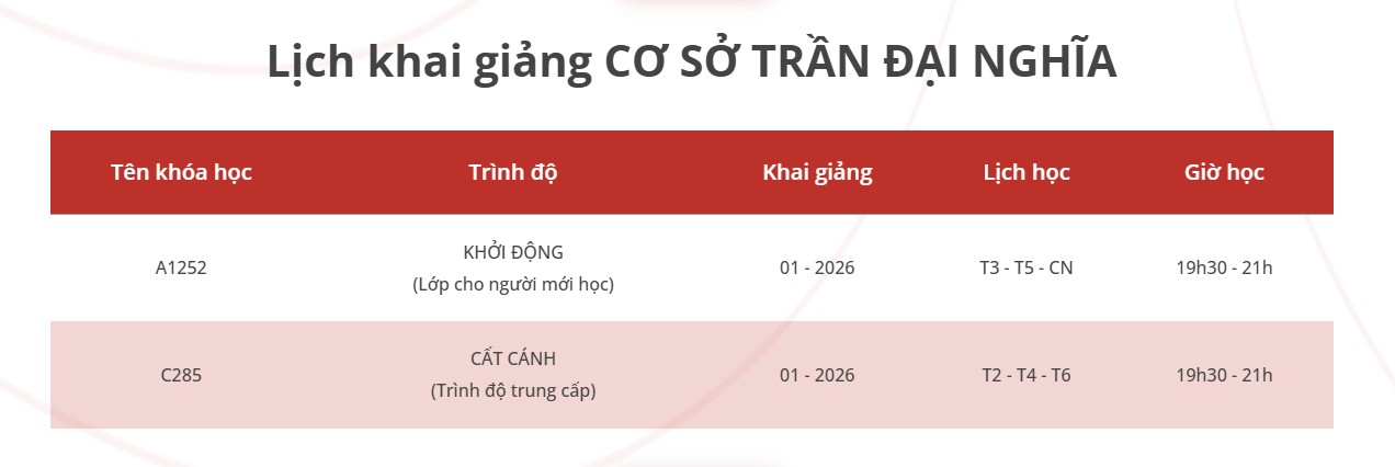 Lịch khai giảng lớp Tiếng Trung giao tiếp tháng 1-2026 tại Hà Nội (cơ sở Trần Đại Nghĩa)